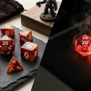 Inferno" Marbled Dice Set - Crimson & Ember